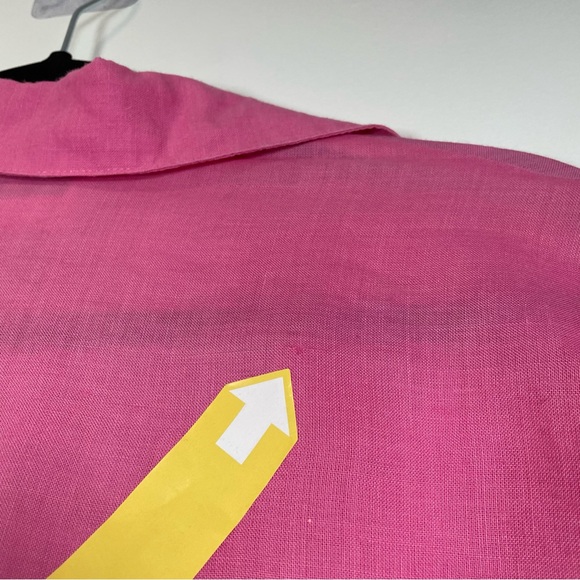 Fred David Petite Pink Linen Button Front 3/4 Sleeve Floral Embroidered Blouse - Picture 16 of 16